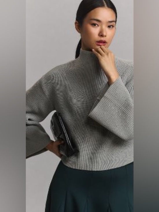 Maeve Sweaters - Anthropologie Maeve The Katey Mock Neck Bell Sleeve Sweater Grey Sz Small NWT